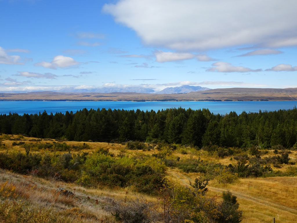 Der erste Blick auf den Lake Pukaki vom Westufer, Neuseeland