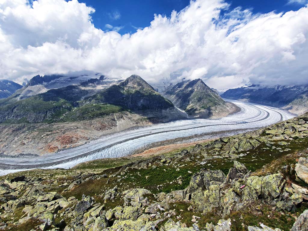 Ausblick auf den Aletschgletscher vom Bettmerhorn, die schönsten Orte der Schweiz