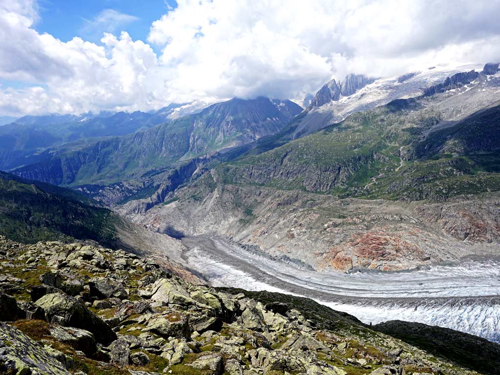 Gletscherzunge des Aletschgletschers vom Aussichtspunkt Bettmerhorn
