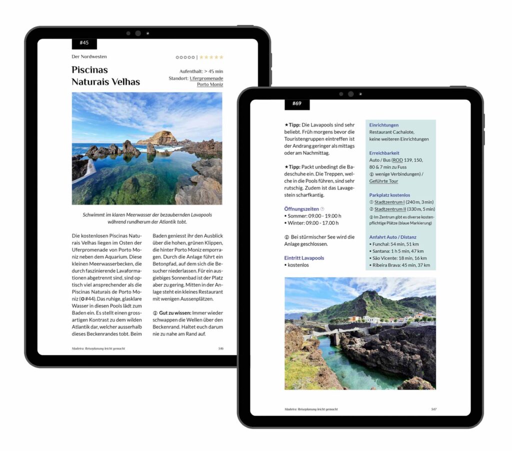 Madeira Reiseführer PDF ebook: Lavapools Porto Moniz, Beispielseite aus dem Madeira Reiseführer PDF von Part-Time Travel Reiseblog