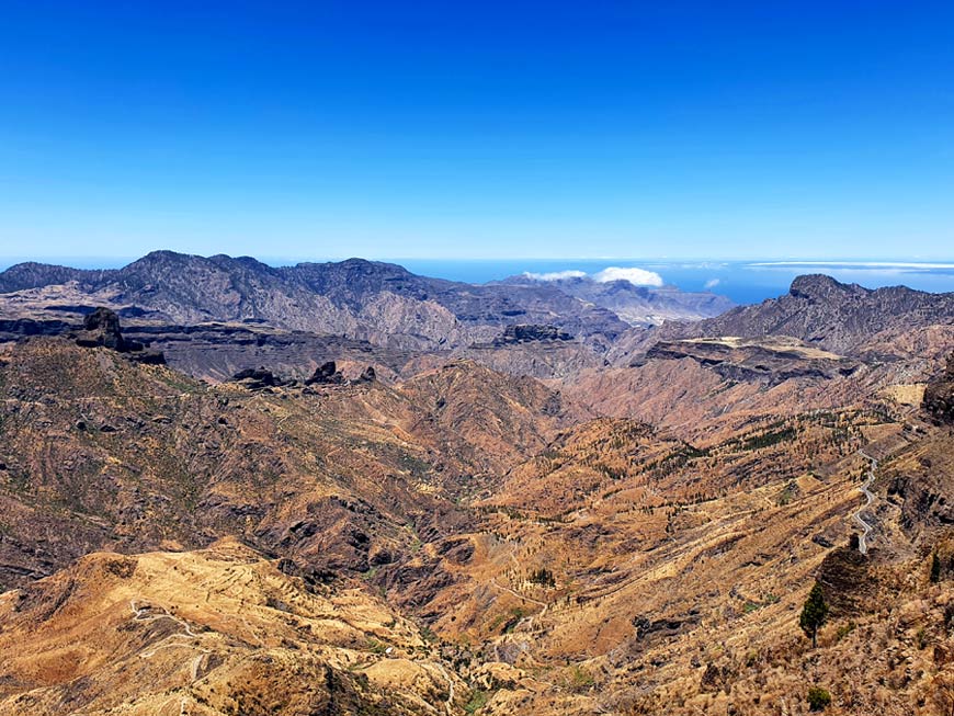 Gelb leuchtende Landschaft im Inselzentrum von Gran Canaria im Sommer