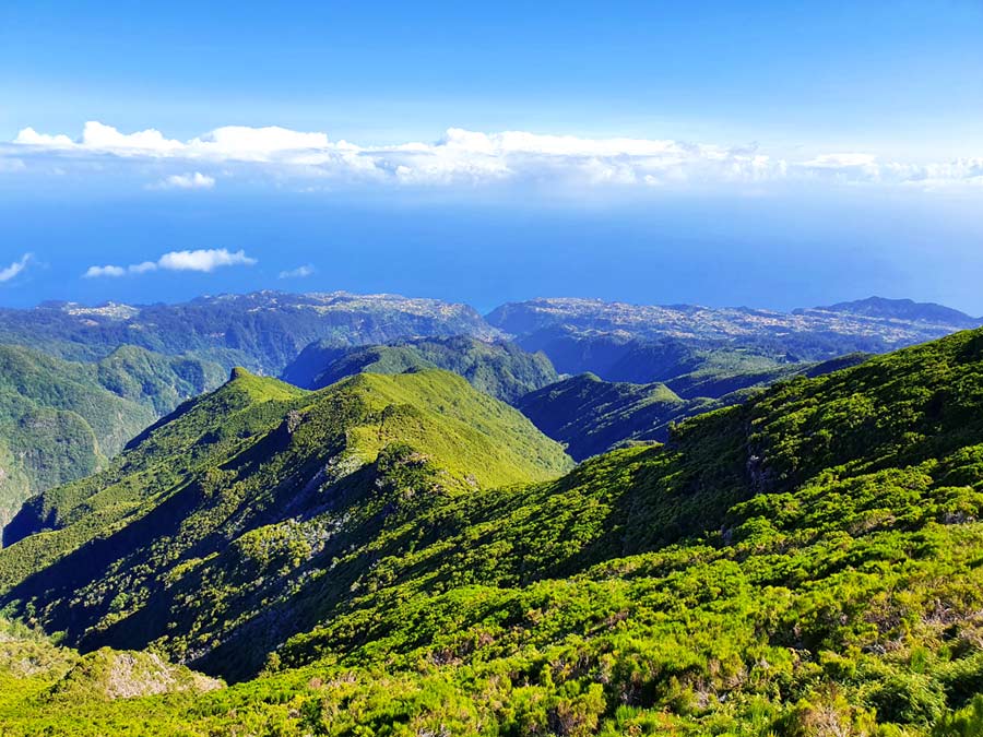 Madeira im September Erfahrungen: Herrlicher Ausblick über die grünen Täler der Nordküste Madeiras bis zum Atlantik