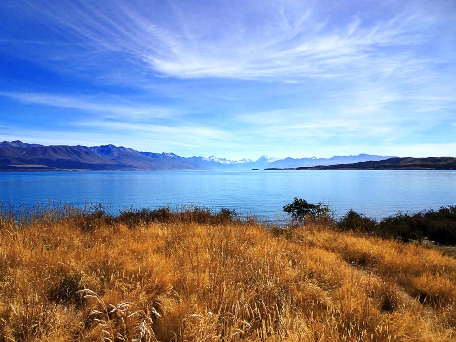 Lake Pukaki Sehenswürdigkeiten: Blick vom Ostufer auf den Lake Pukaki, Neuseeland