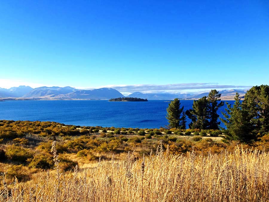 Blick auf den Lake Tekapo vom Ostufer