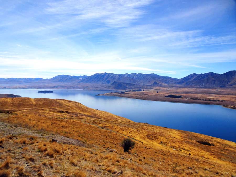 Lake Tekapo Sehenswürdigkeiten: Ausblick auf den Lake Tekapo vom Mount John