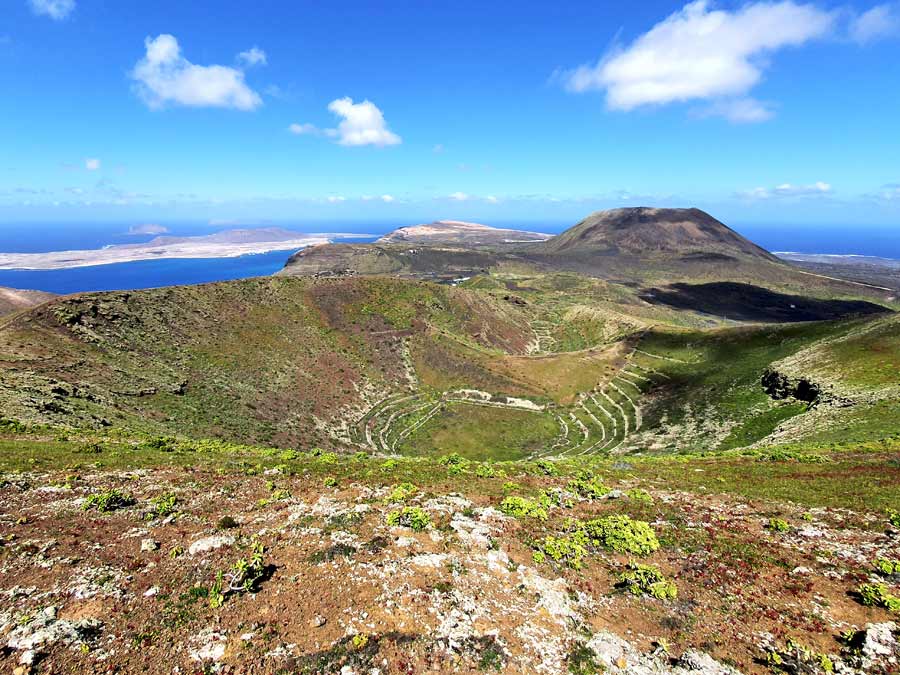 Lanzarote im Februar Erfahrungen Wetter: Grüner Vulkankrater im Norden von Lanzarote im Winter nach einigen Regenfällen